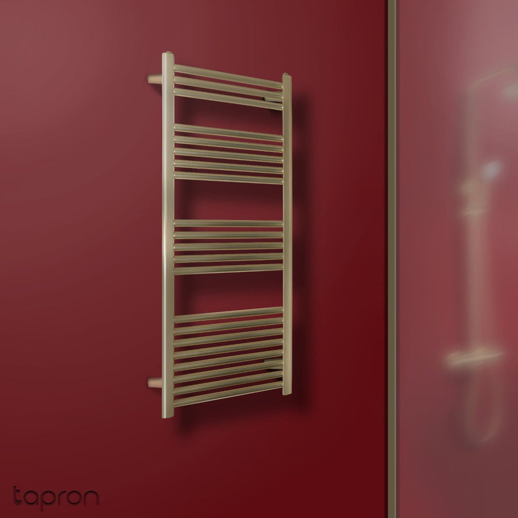 Brushed Brass Vertical Heated Towel Rail Radiator 1200mm x 500mm