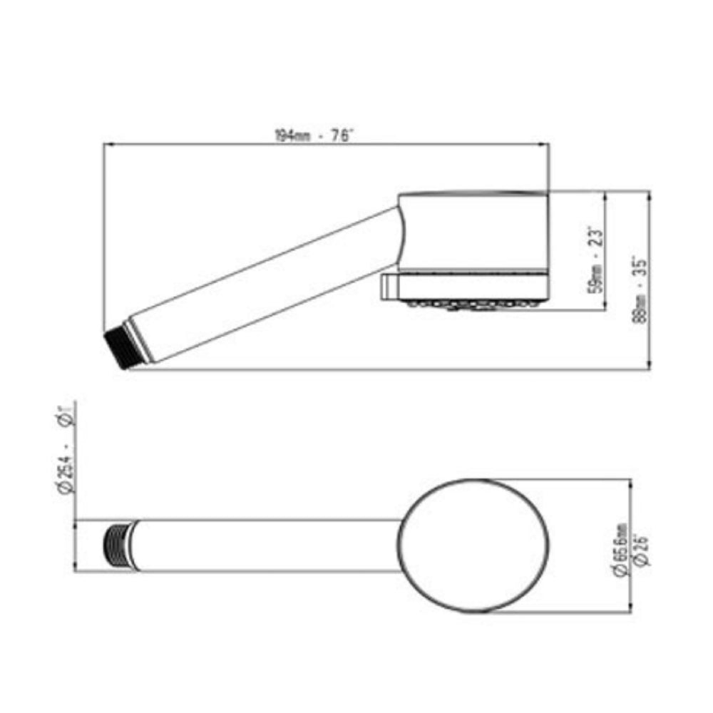 bath mounted shower handset Technical Drawing