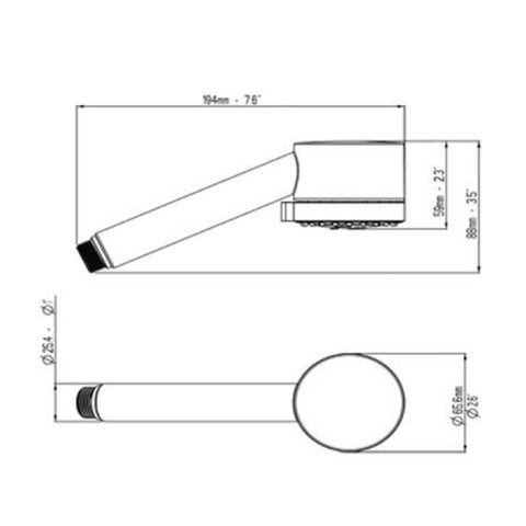 bath mounted shower handset Technical Drawing