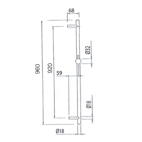 Slider Rail with Single Function Shower Head Technical Drawing