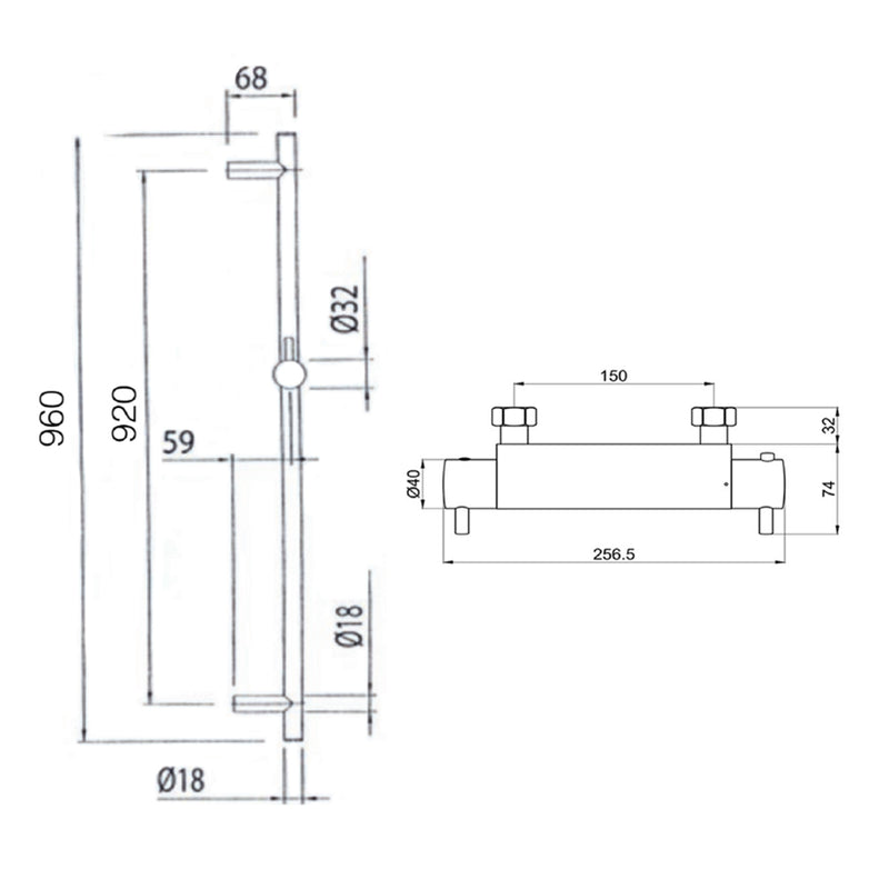 Thermostatic Shower Mixer Valve Technical Drawing -Tapron