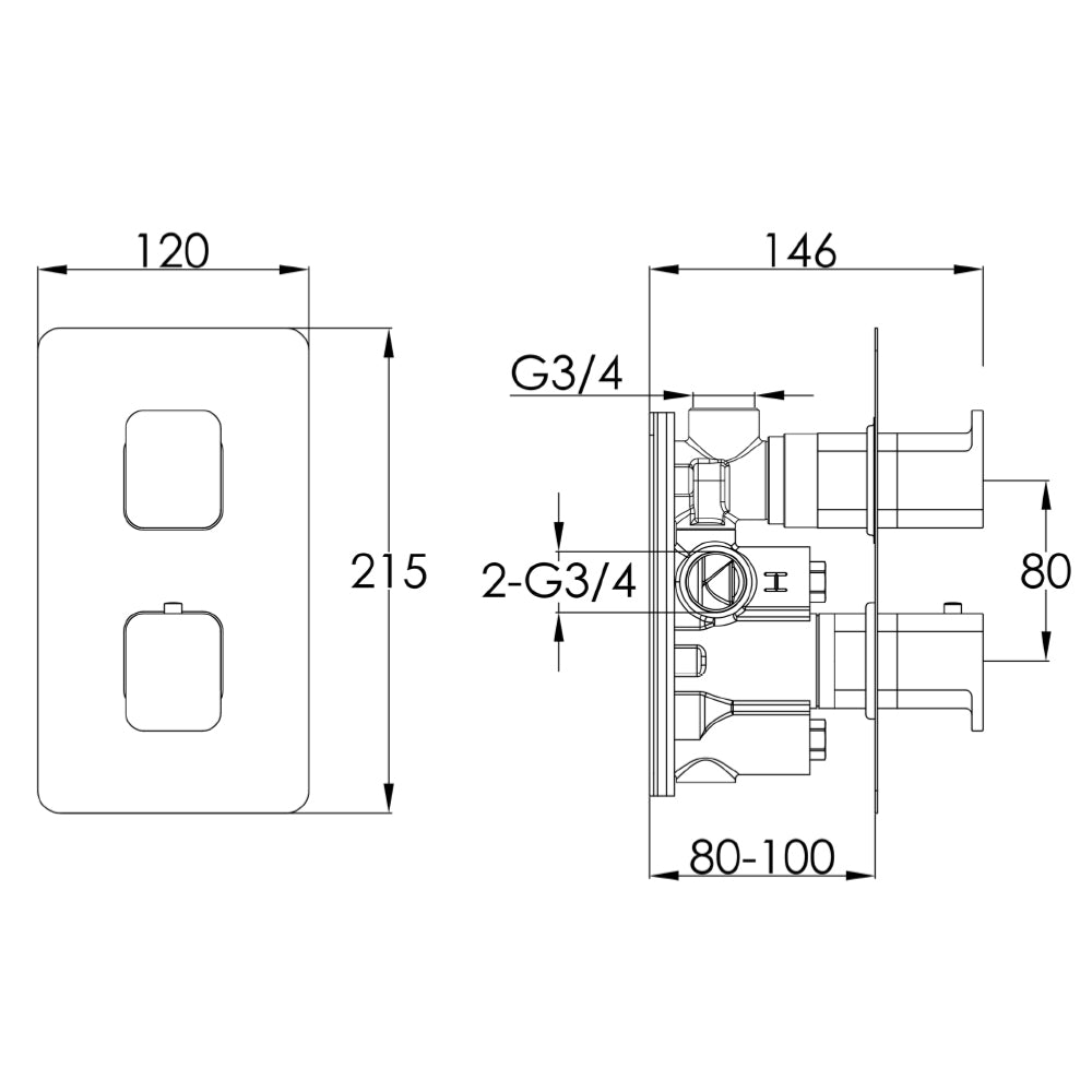 Thermostatic Concealed Shower Valve Technical Drawing