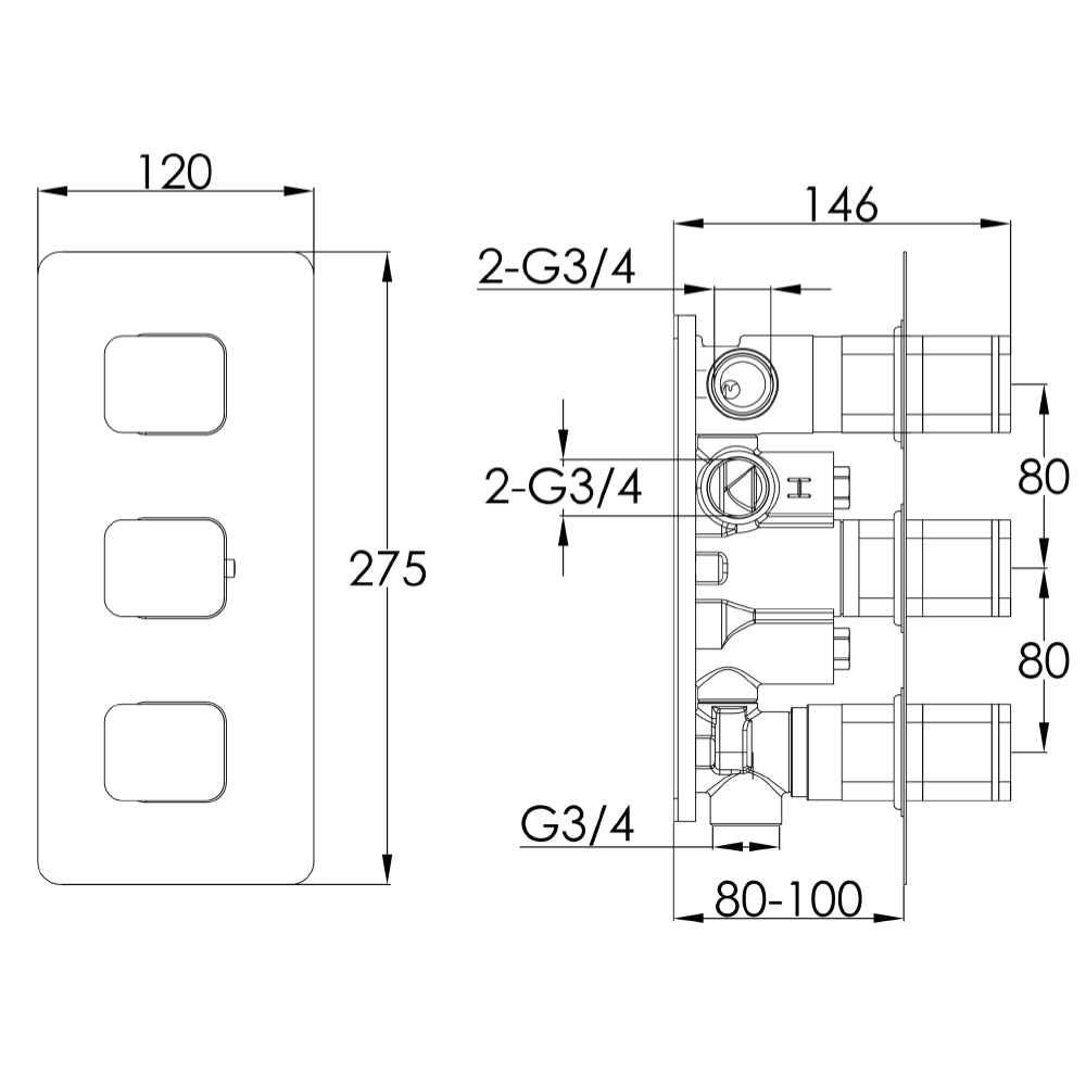 concealed shower valve Technical Drawing
