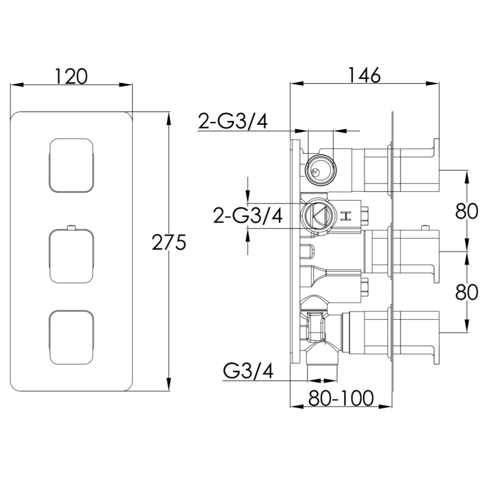 AXEL Thermostatic Concealed 3 Outlet Shower Valve