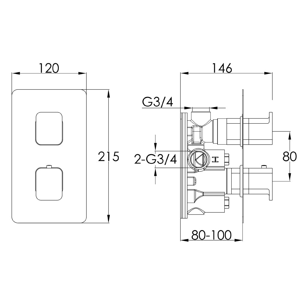 thermostatic shower mixer valve Technical Drawing
