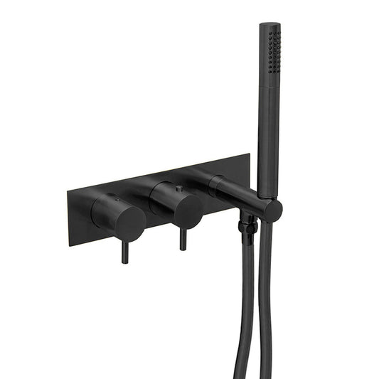 Matt Black 2 Outlet Thermostatic Concealed Shower Valve & Shower Handset-Tapron 1800