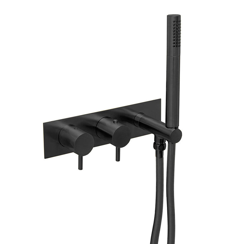 Matt Black 2 Outlet Thermostatic Concealed Shower Valve & Shower Handset-Tapron