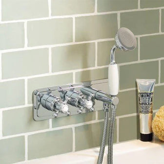 Traditional Crosshead Thermostatic Concealed Two Outlet Valve & Handset Secondary image