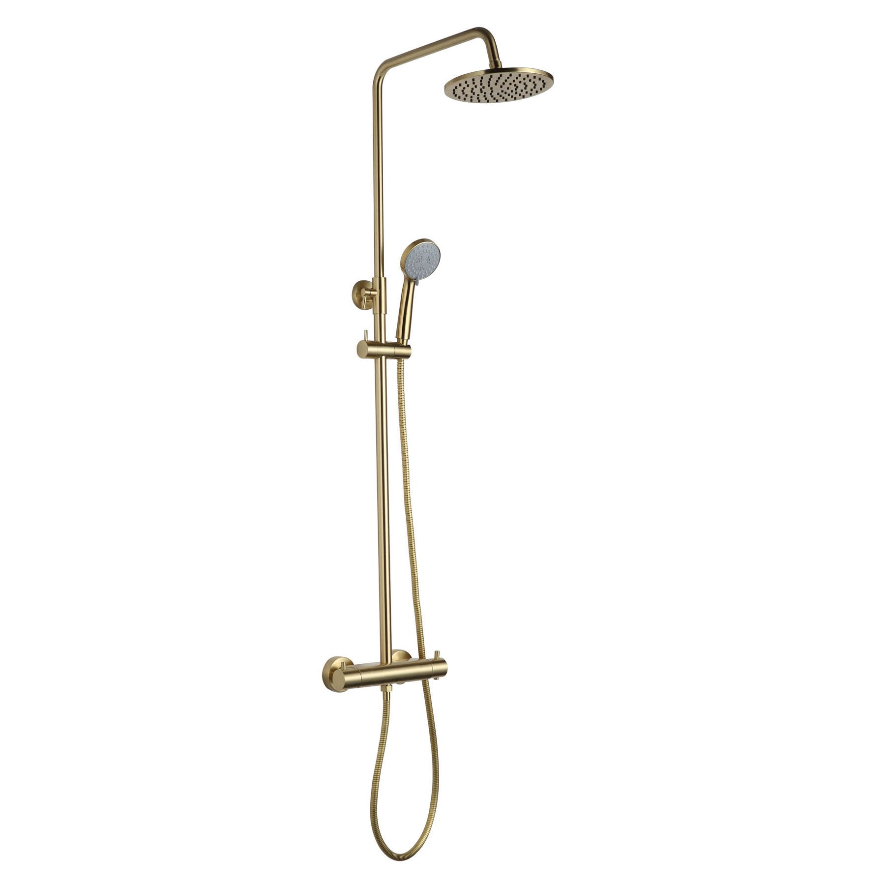 Exposed Thermostatic Shower Mixer with Rigid Riser and Shower Kit - Brushed Brass Secondary image