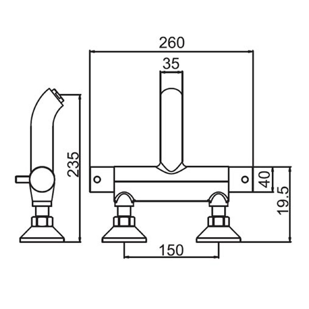 Thermostatic Bath and Shower Mixer, Deck Mounted dimensions tapron