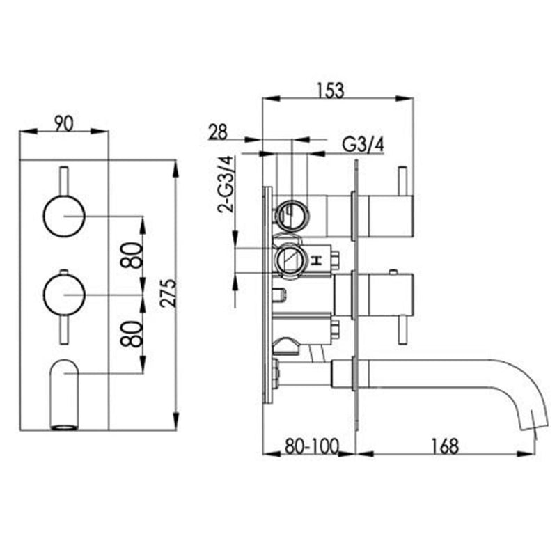 shower mixer valve Technical Drawing