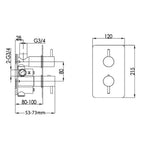 Thermostatic Concealed Shower Valve technical drawing -Tapron