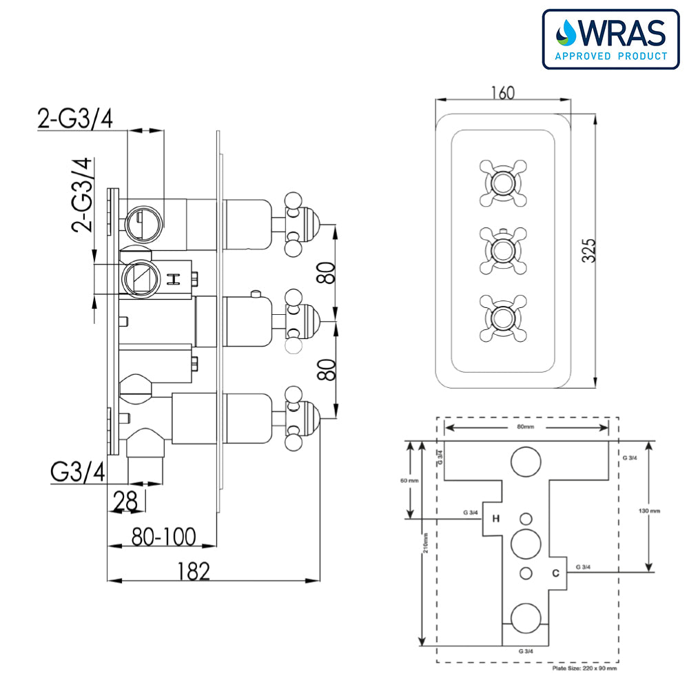 Three Outlet Concealed Thermostatic Shower Valve