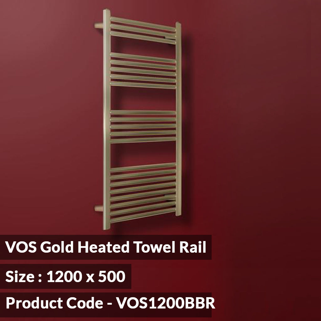 Brushed Brass Vertical Heated Towel Rail Radiator 1200mm x 500mm - Dual Fuel