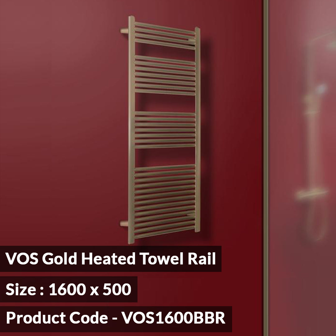 Gold Heated Towel Rail 1600mm X 500mm - Brushed Brass Finish