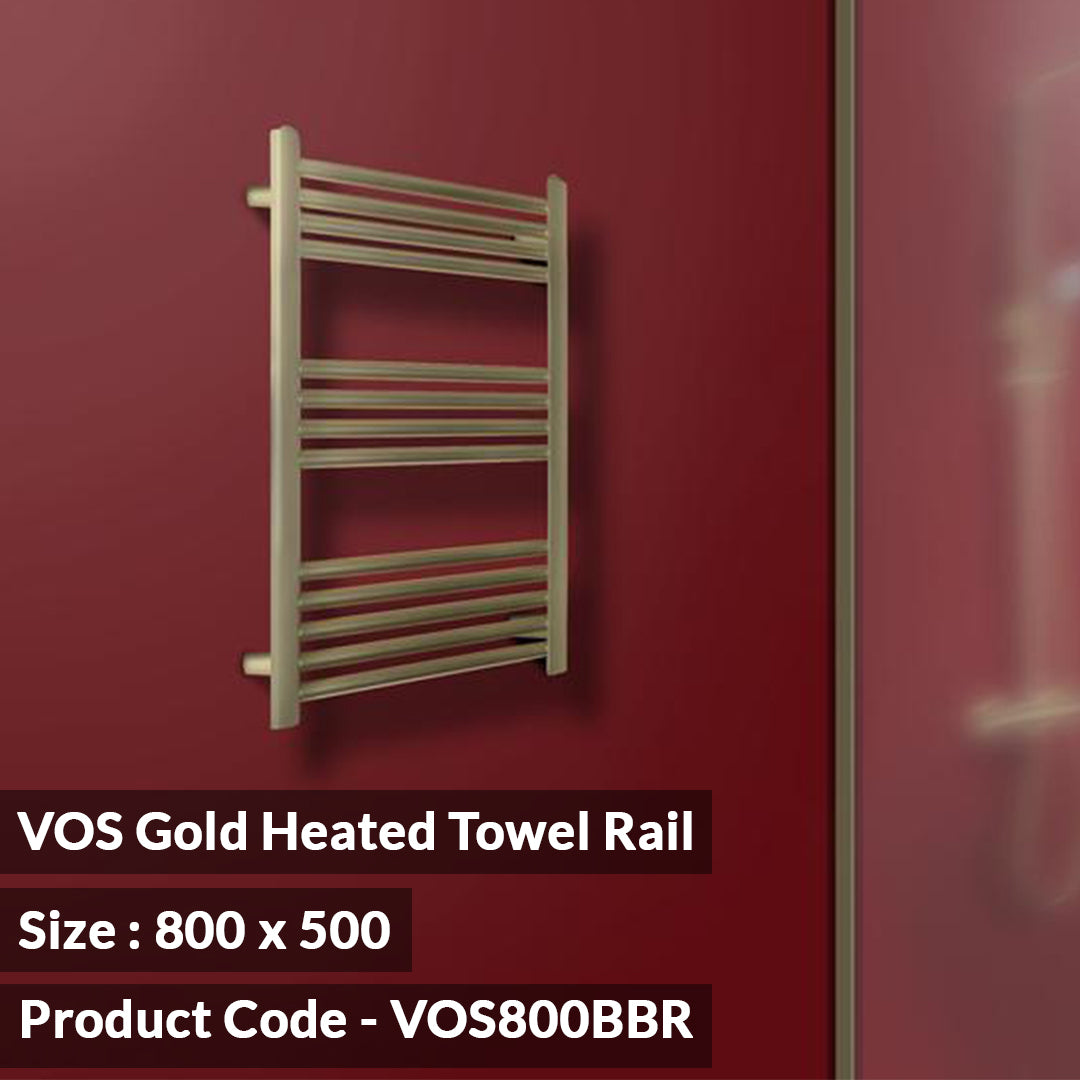 Gold Bathroom Radiator with Heated Towel Rail 800 X 500 - Brushed Brass