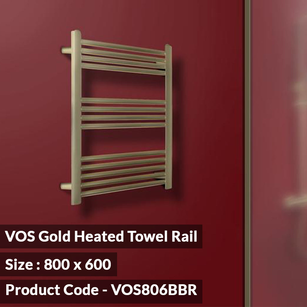 Gold Towel Radiator 800mm X 600mm - Brushed Brass