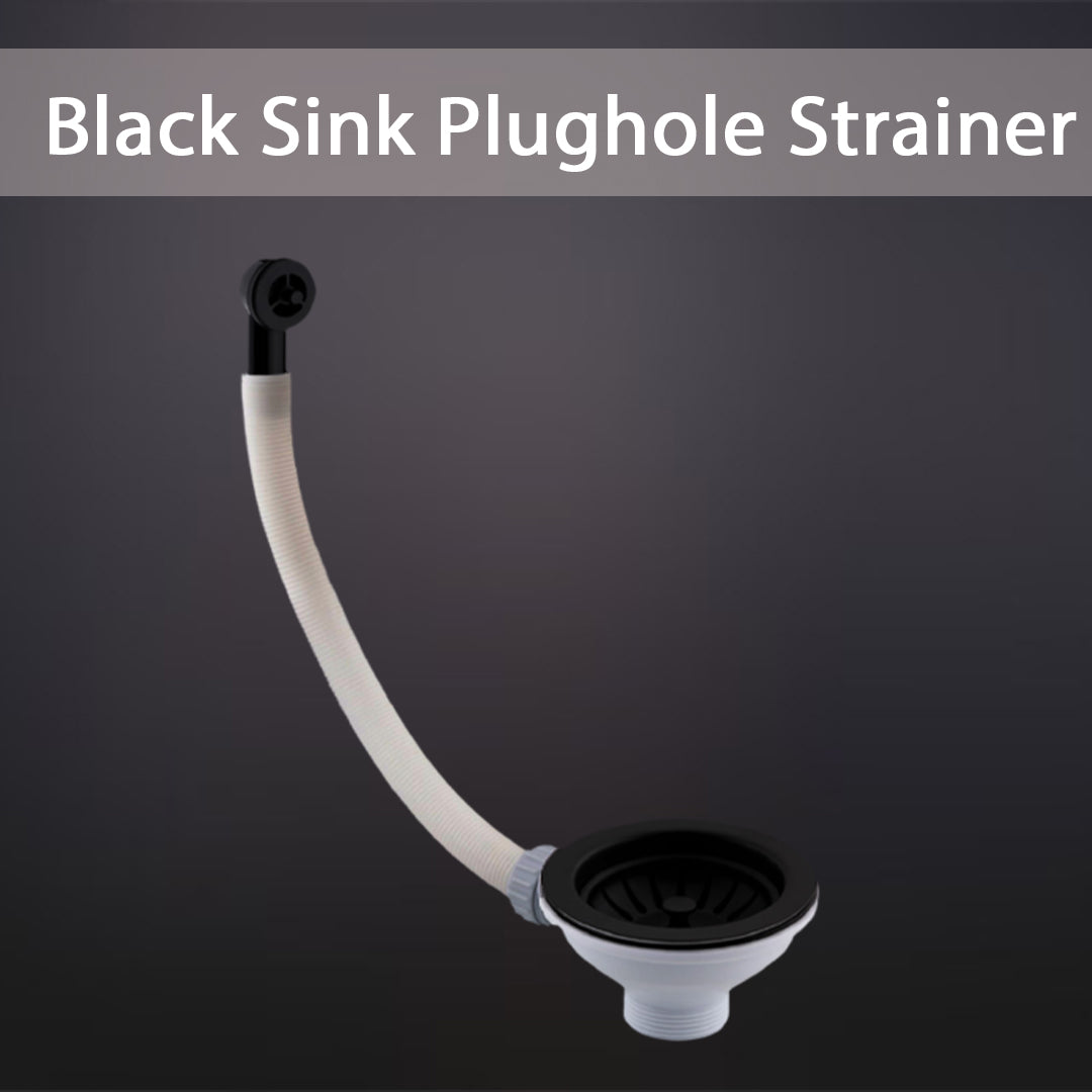 Black Sink Plughole Strainer with Round Overflow Pipe & Cover - 90mm