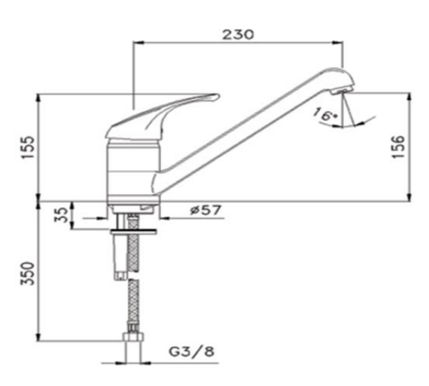  kitchen mixer tap Technical Drawing