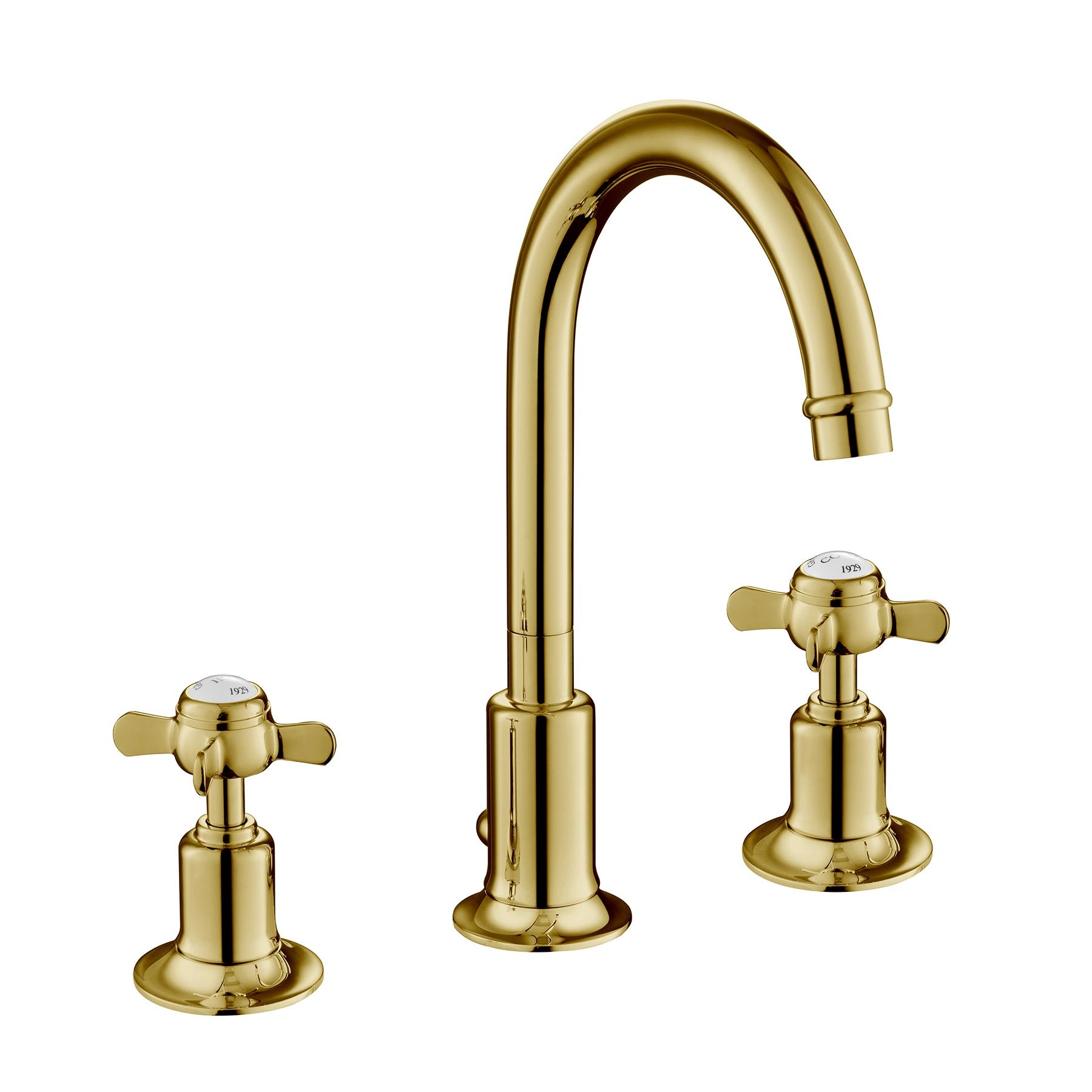 Traditional 3 Hole Basin Mixer Tap with Pop up Waste - Polished Gold Secondary image