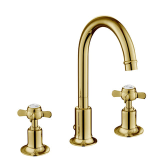Traditional 3 Hole Basin Mixer Tap with Pop up Waste - Polished Gold Secondary image