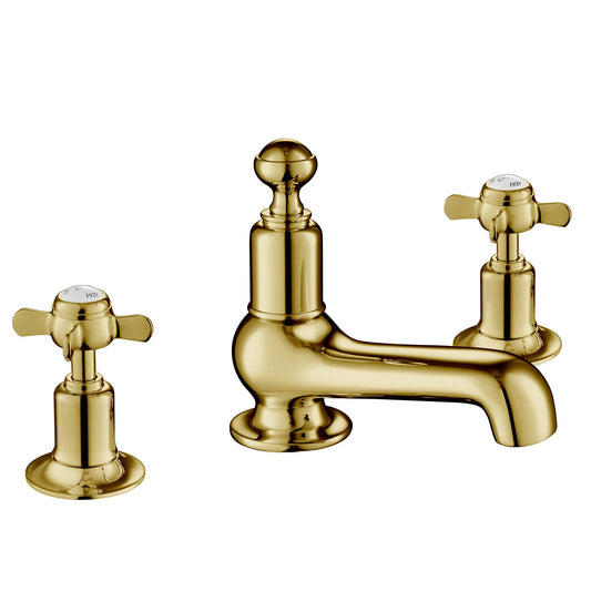Traditional Pinch 3 hole Deck Mounted Wash Basin Tap with Antique Gold Finish and Internally Fitted with Leak-Proof Technology, LP 0.2[98193G] 1800