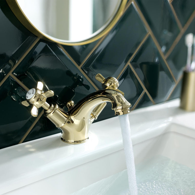 Traditional Gold Mono Basin Mixer Tap with Pop-up Waste - Antique Brass