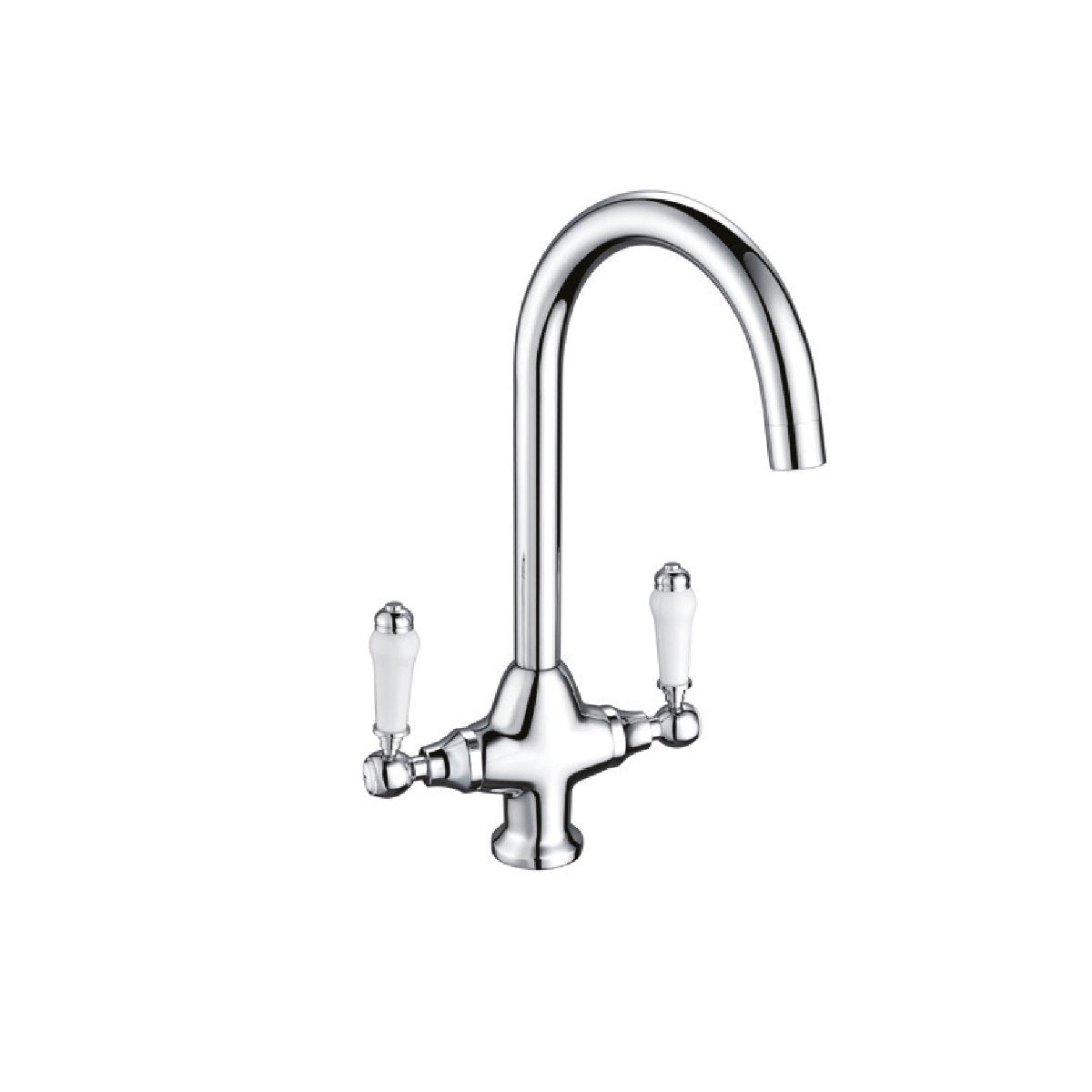 Traditional Kitchen Taps with Swivel Spout and White Handles - Chrome Finish Main image