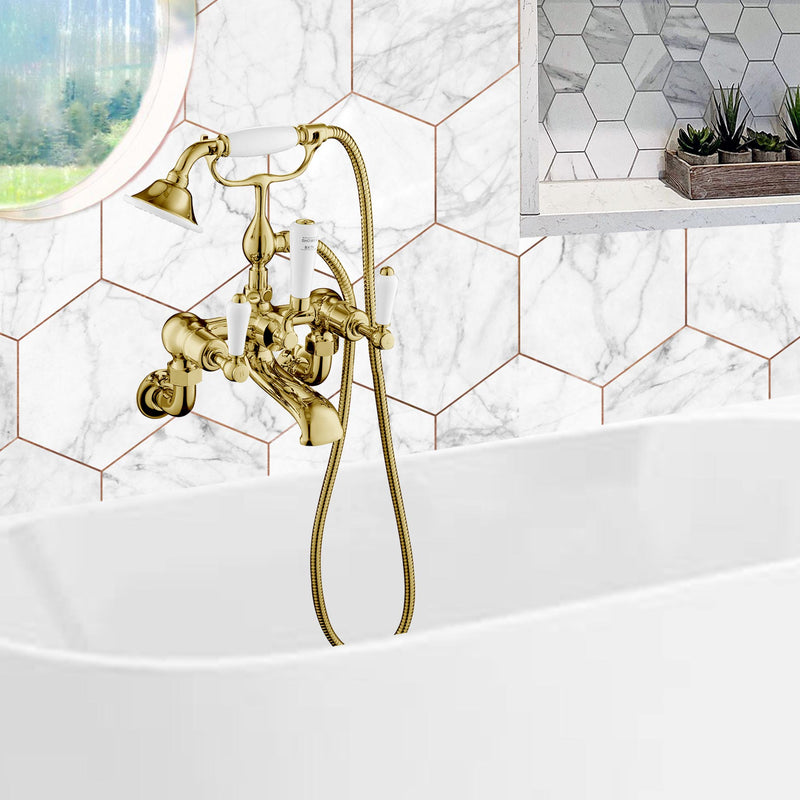 Traditional Wall Mounted Bath Shower Mixer Tap with kit - Gold, MP 0.5