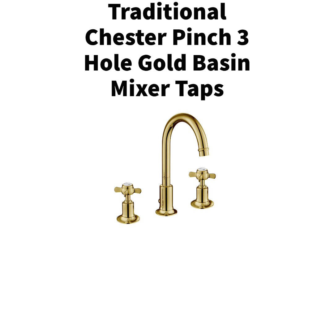 Traditional Chester Pinch 3 Hole Gold Basin Mixer Taps