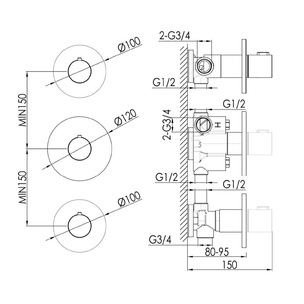 thermostatic concealed Shower Valve