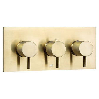 2 Outlet Thermostatic Concealed Shower Valve with Knurled Lever - Brushed Brass Secondary image