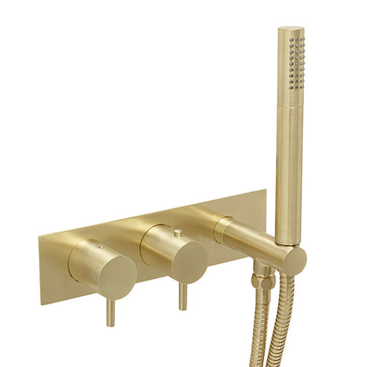 2 Outlet Thermostatic Shower Valve & Handset - Brushed Gold -tapron 1000
