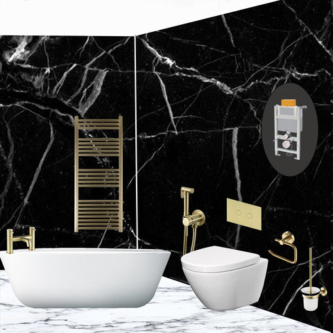 VOS Gold Douche Kit toilet brush holder - tapron