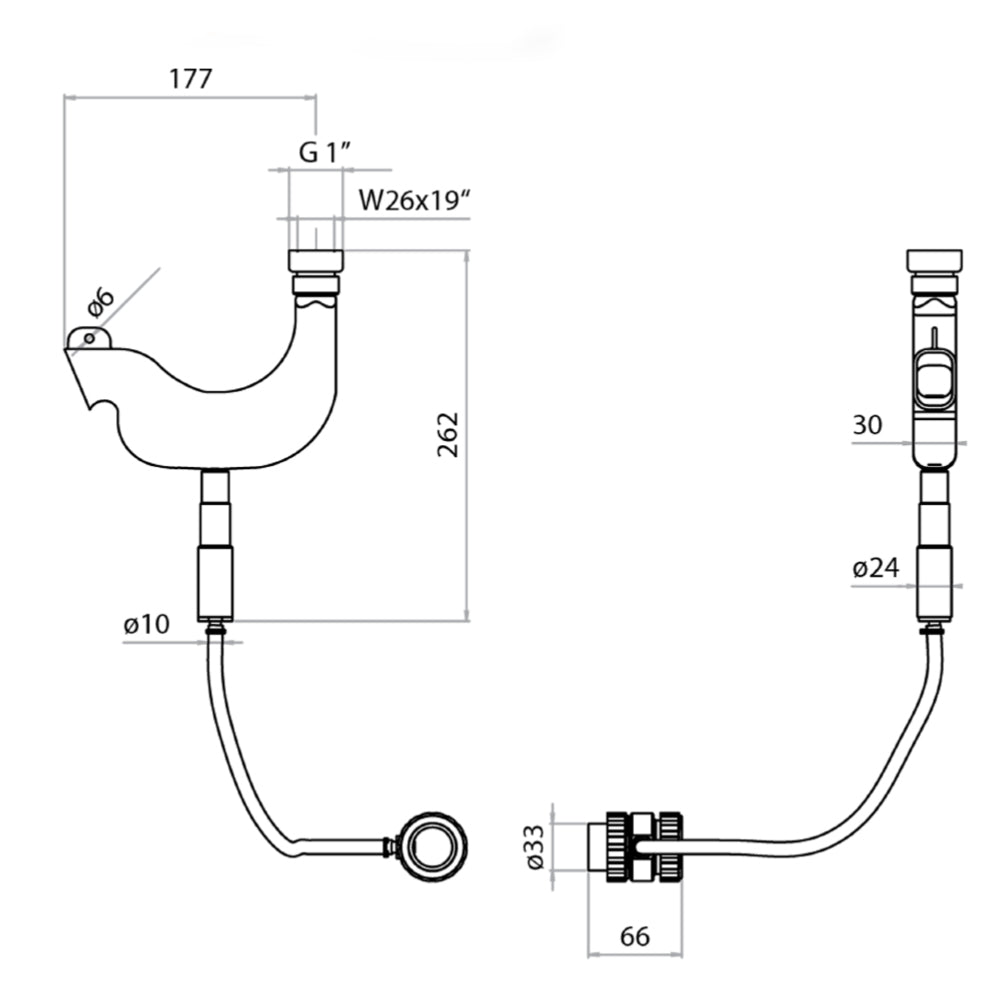 Technical Drawing shower head and hose