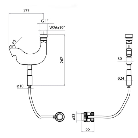 Technical Drawing shower head and hose