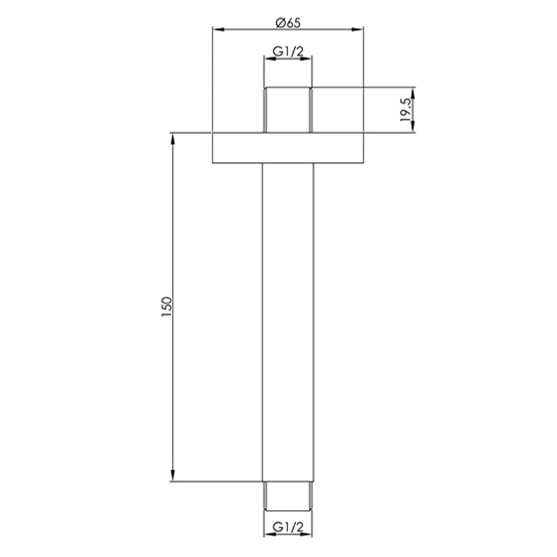  Round Ceiling Shower Arm Technical Drawing