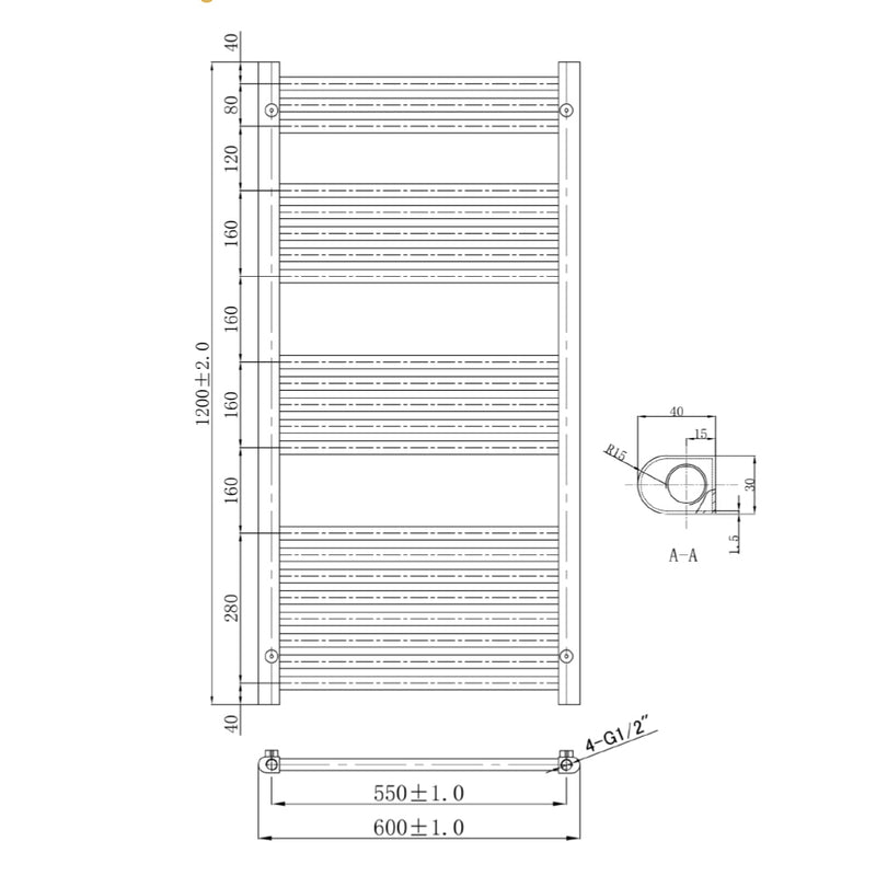 Towel Rail Brushed Black Technical Drawing