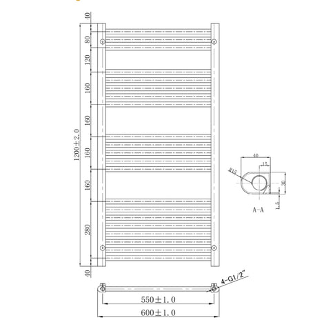 Towel Rail Brushed Black Technical Drawing