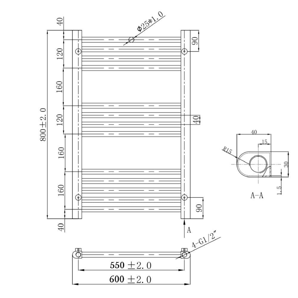 Chrome towel radiator 800 x 600