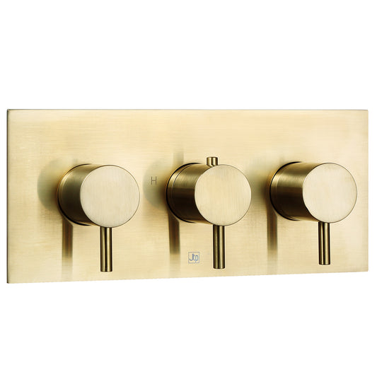 VOS Two Outlet Thermostatic Concealed Shower Valve Brushed Brass- Horizontal 1000