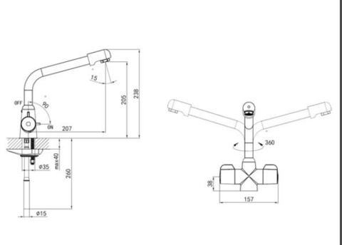  Kitchen Sink Mixer Tap Technical Drawing