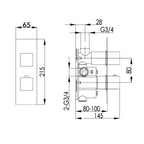 Vertical single outlet concealed shower valve tapron technical drawing