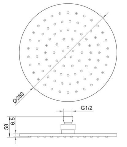 Matt Black Shower Head Technical Drawing