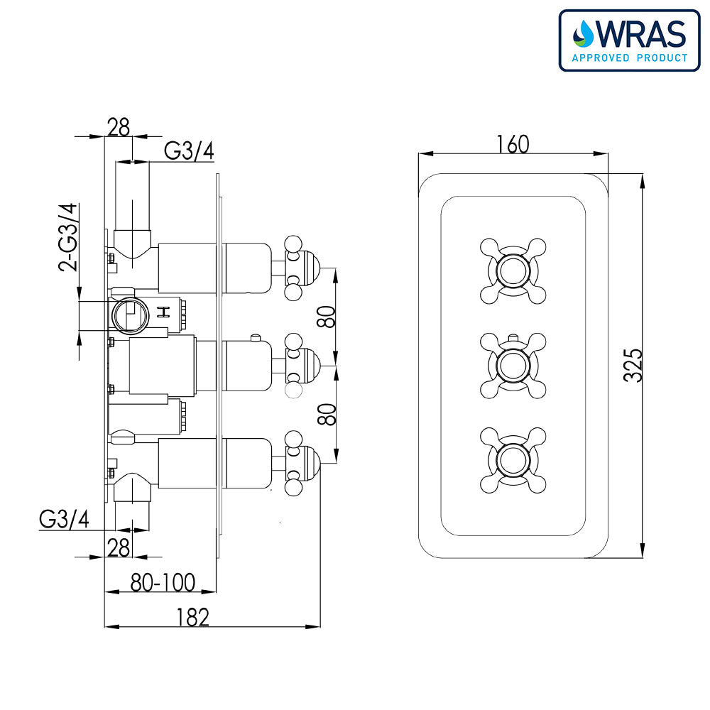Thermostatic Concealed 2 Outlet Shower Valve - Tapron