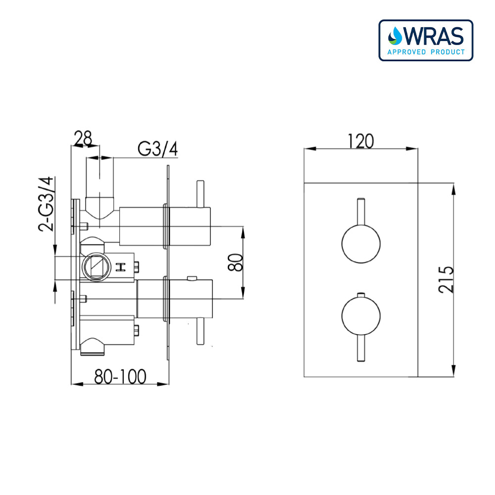 concealed thermostatic shower valve technical drawing-tapron