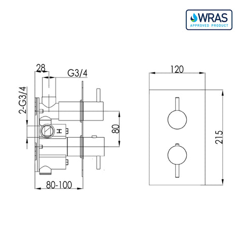 concealed thermostatic shower valve technical drawing-tapron