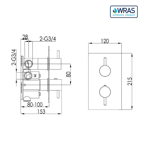  Thermostatic Shower  Valve technical drawing