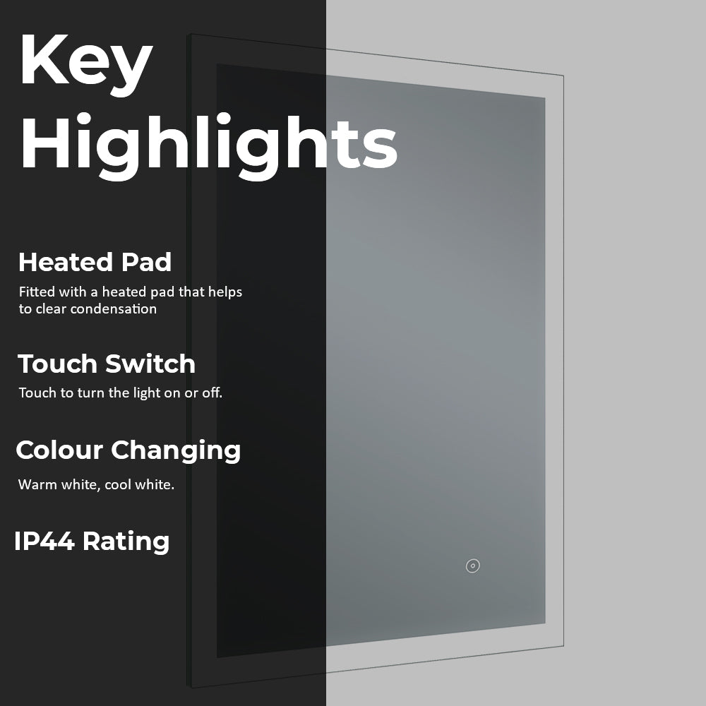 Illuminated Mirror with Heated Pad and Touch Switch-Tapron