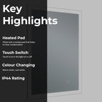 Illuminated Mirror with Heated Pad and Touch Switch-Tapron